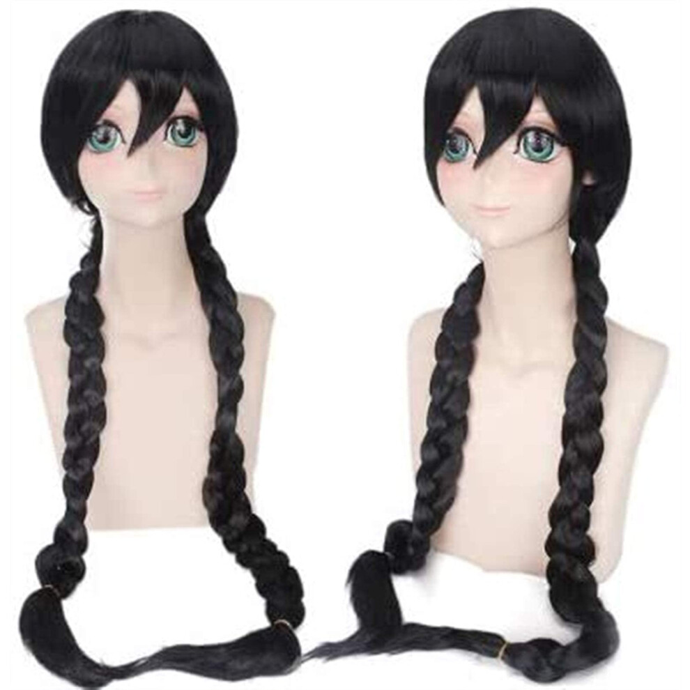 Unisex Black Cosplay Wig Long Braid Heat Resistant Synthetic With Natural Hair Look For Anime Costume