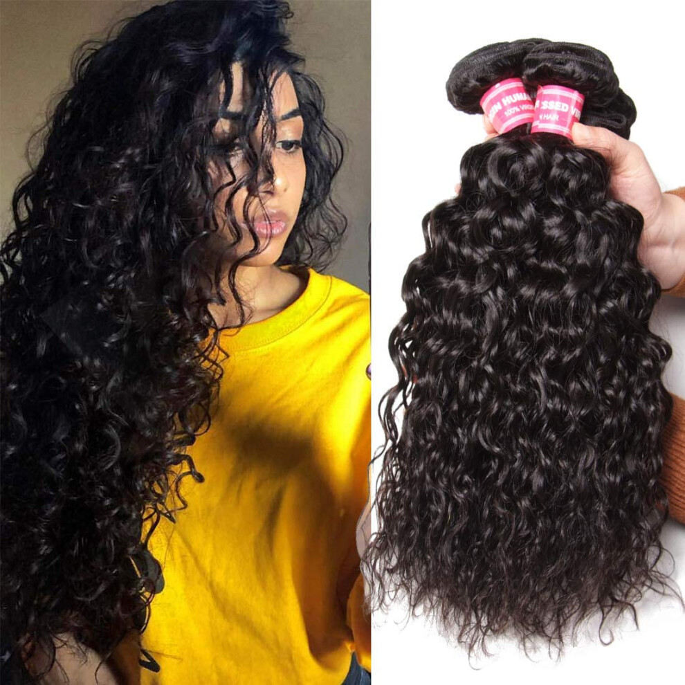 Unisex Black Brazilian Virgin Water Wave Human Hair Bundles 8A Unprocessed Weave Natural 8Inch
