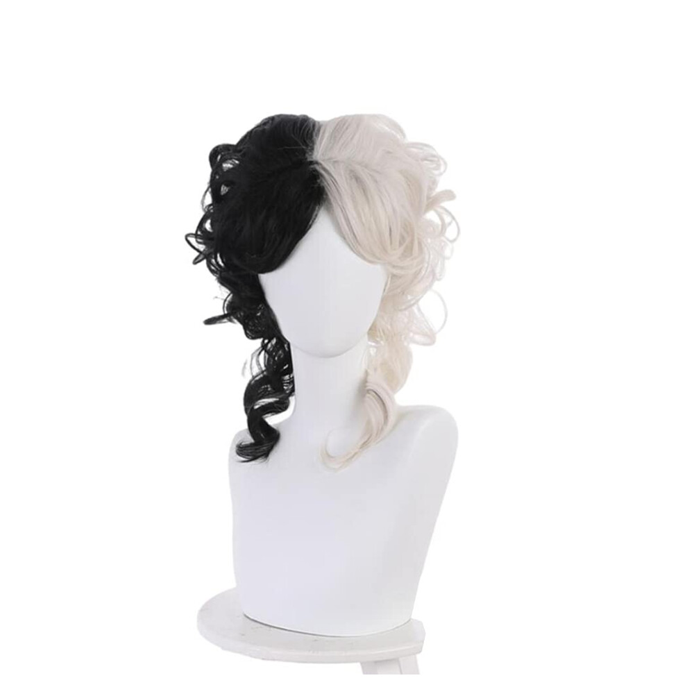 Black and Beige Ombre Short Curly Synthetic Cosplay Wig with Bangs, Heat Resistant for Anime