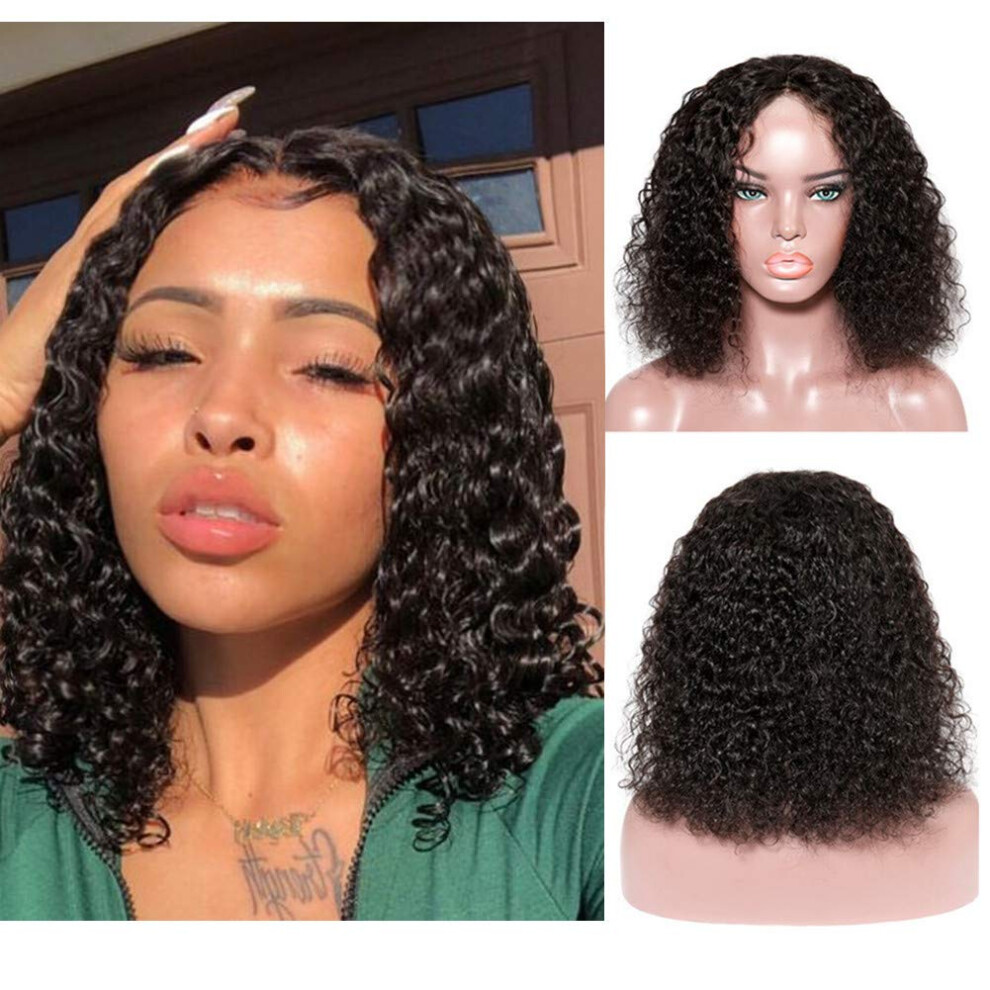 Unisex Human Hair Lace Front Bob Wig 8' Preplucked Glueless 180% Density Short Silky Straight