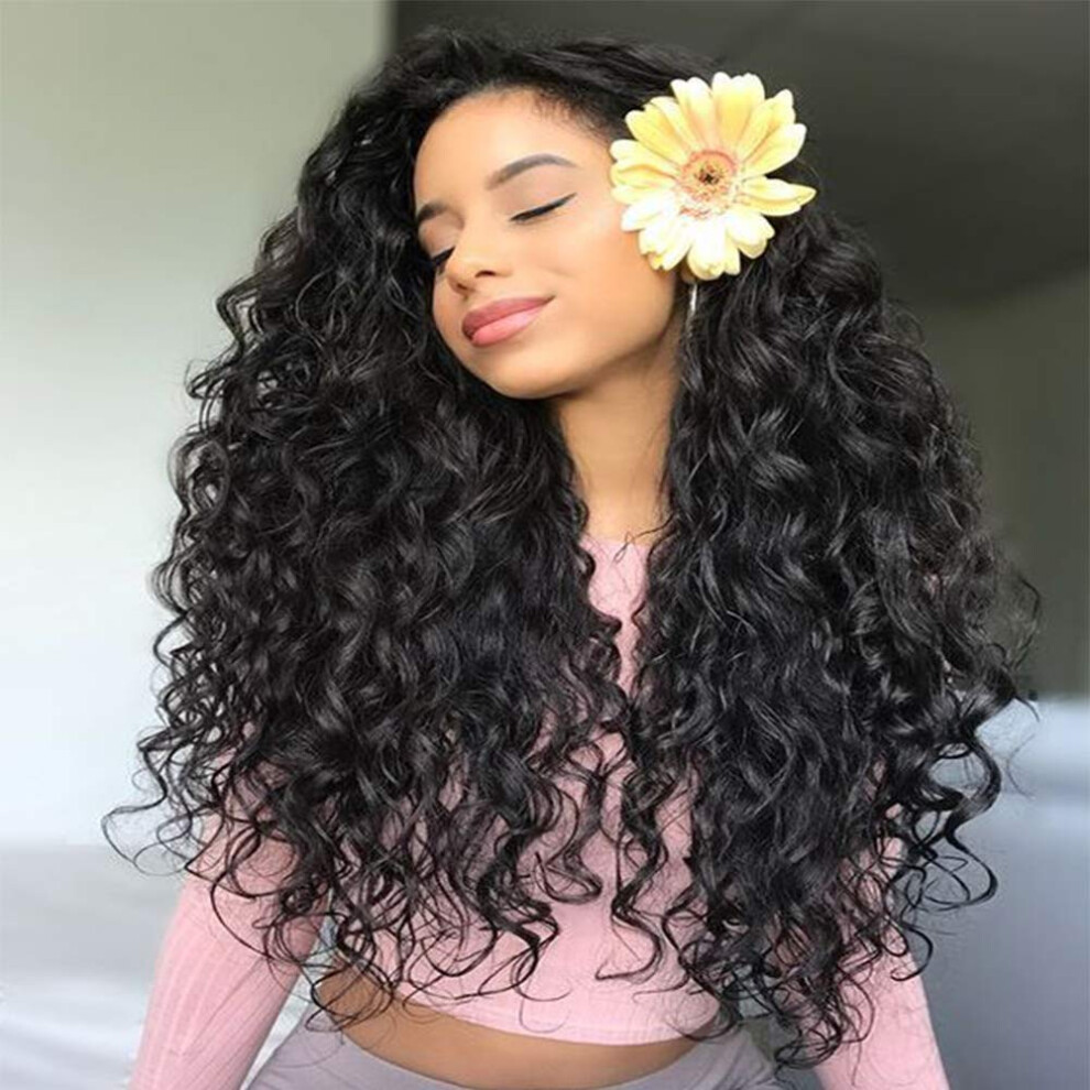 Unisex Brazilian Deep Wave 13X4 Lace Front Human Hair Wig Pre Plucked Baby Hair Bleached Knots 26Inch