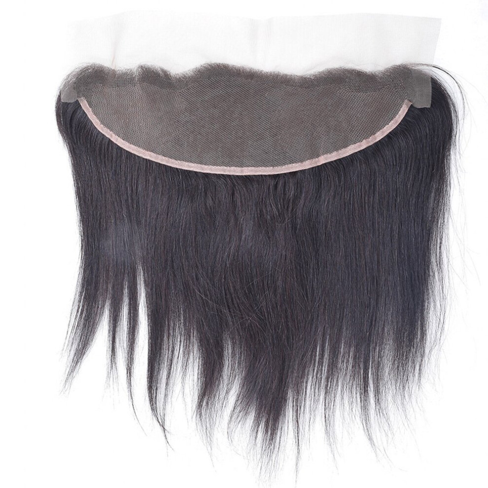Unisex 13X4 Brazilian Virgin Human Hair Lace Frontal Closure 8 Inch Straight With Bleached Knots Natural Hairline