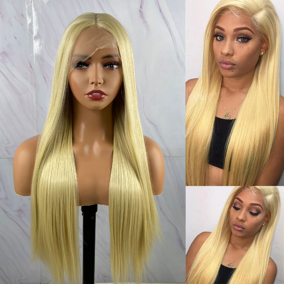 22 Inch 613 Blonde Lace Front Wig Long Straight Glueless Synthetic Hair Pre Plucked Tangle