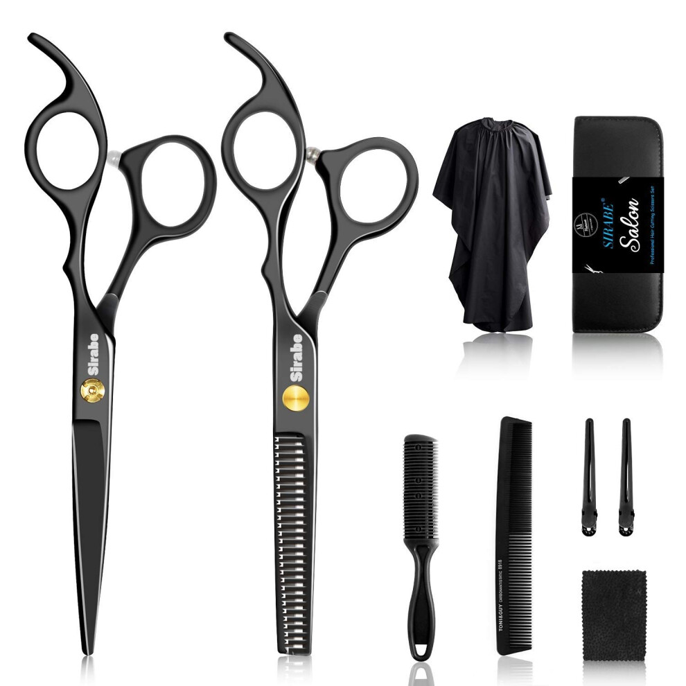 Black Hair Cutting Scissors Set With Precision Sharp Blades, Japanese Steel Barber Shears For Salon And Home