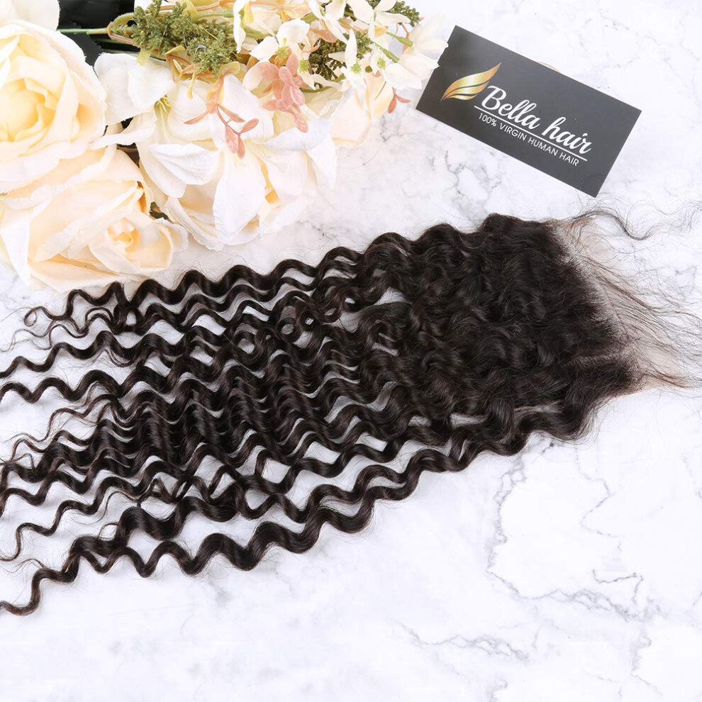 Unisex 18 Inch Curly Human Hair Lace Closure 4X4 Remy Virgin With Baby Hair Natural Hairline