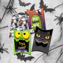 SUSUchens 12 Stück Halloween-Süßigkeitenboxen, Kissenform, Cartoon-Süßigkeitenhalter, Partydekoration, Halloween-Leckereienhalter, Stil A, 12