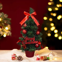 Djunllk Small Christmas Tree 11.8in with Bow & Balls, Aesthetic Mini Red Xmas Tree, Compatible with Kitchen Dining Room Decor