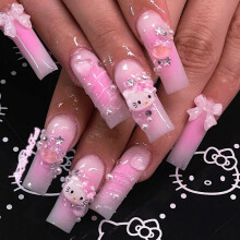 Faux ongles longs à coller, en acrylique, 24 pièces, rose nude et noir, forme cercueil, avec adhésif, pour femmes et filles.