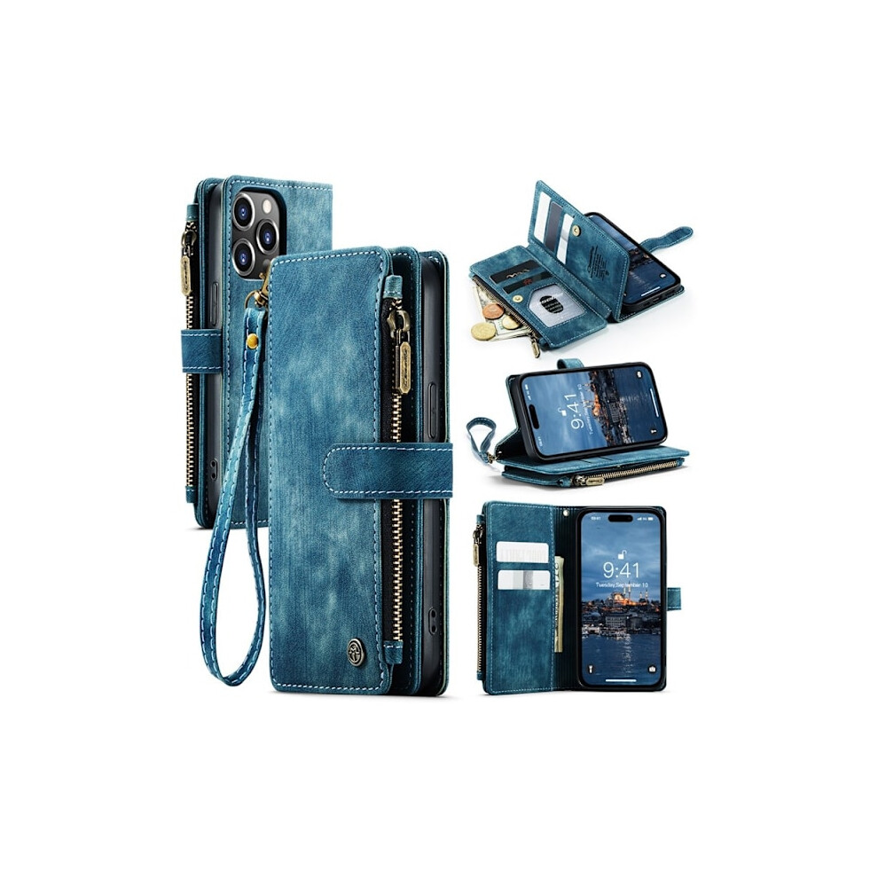 Caseme Compatible With Iphone 15 Pro Max Wallet Case C30 Zipper - Blue 9773935556539
