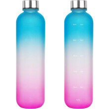 34oz/1000ml motiverende vannflaske med tidsmarkering, lekkasjesikker BPA-fri plast, skulderstropp (gradient blårosa)