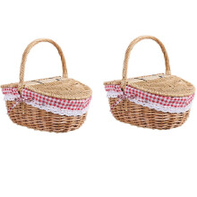 2 cestas de picnic de mimbre estilo rústico con tapa, asa y forros para picnics, fiestas y barbacoas.