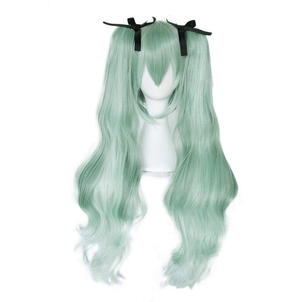 Unisex Green Long Curly Heat Resistant Synthetic Wig For Women Cosplay With Natural Texture