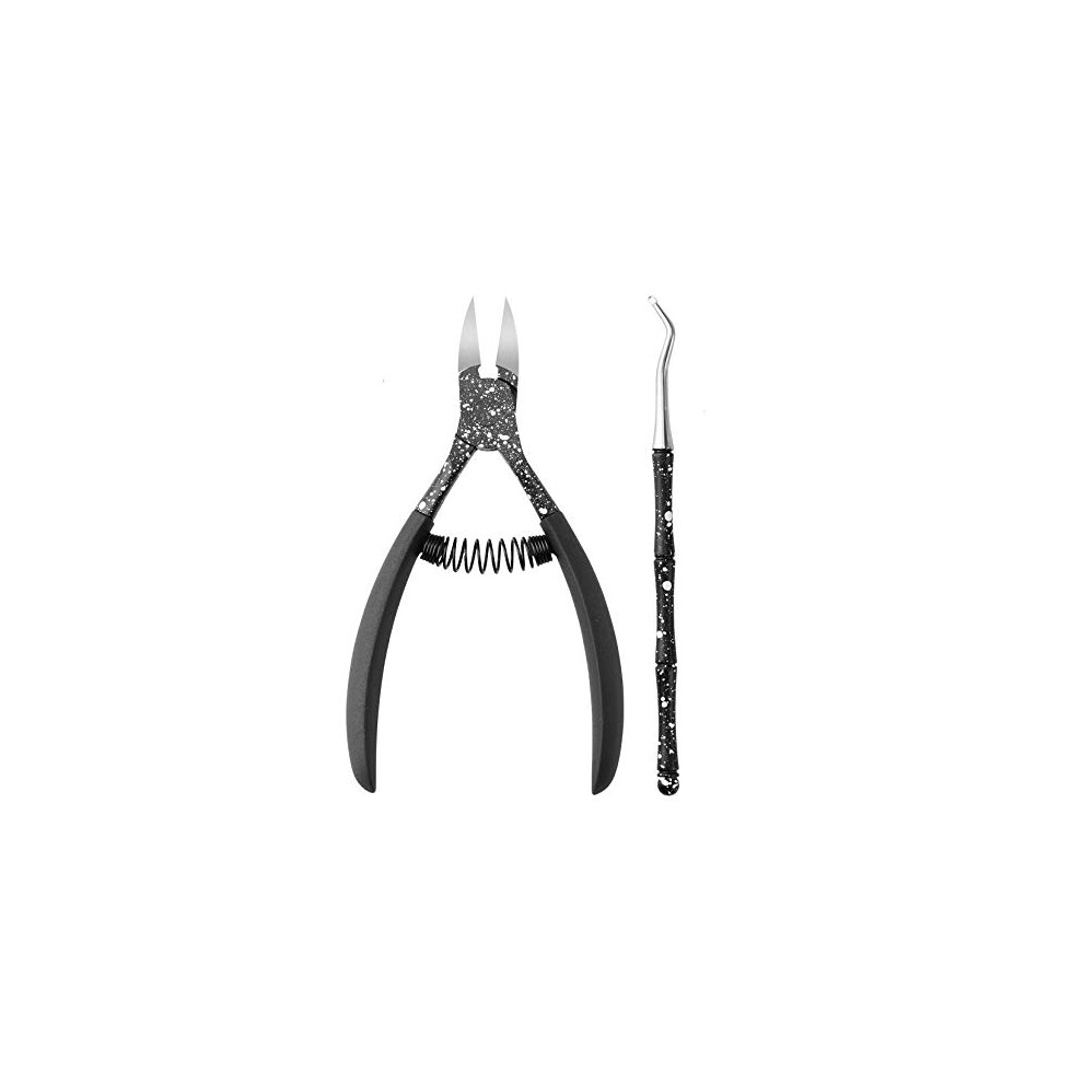 Black 2Pcs Stainless Steel Toenail Clippers And Nail Nippers Set For Thick Or Ingrown Nails With Lifter (Black)