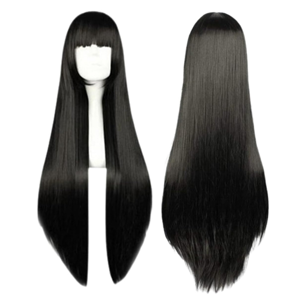 Unisex Black Cosplay Wig 80Cm Long Straight Heat Resistant Synthetic Fiber For Anime Costume