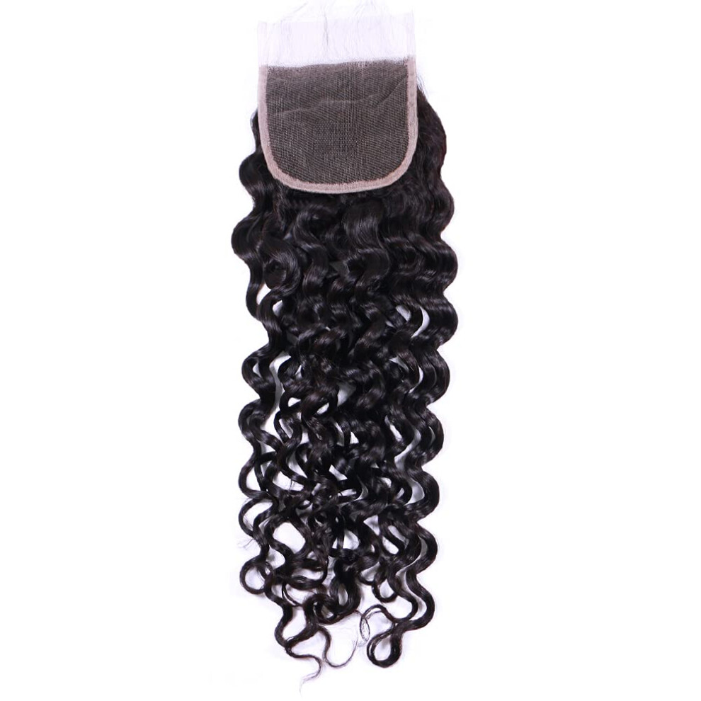 Unisex Brazilian Water Wave Closure 10Inch Virgin Human Hair 4X4 Lace Closure Curly Extensions