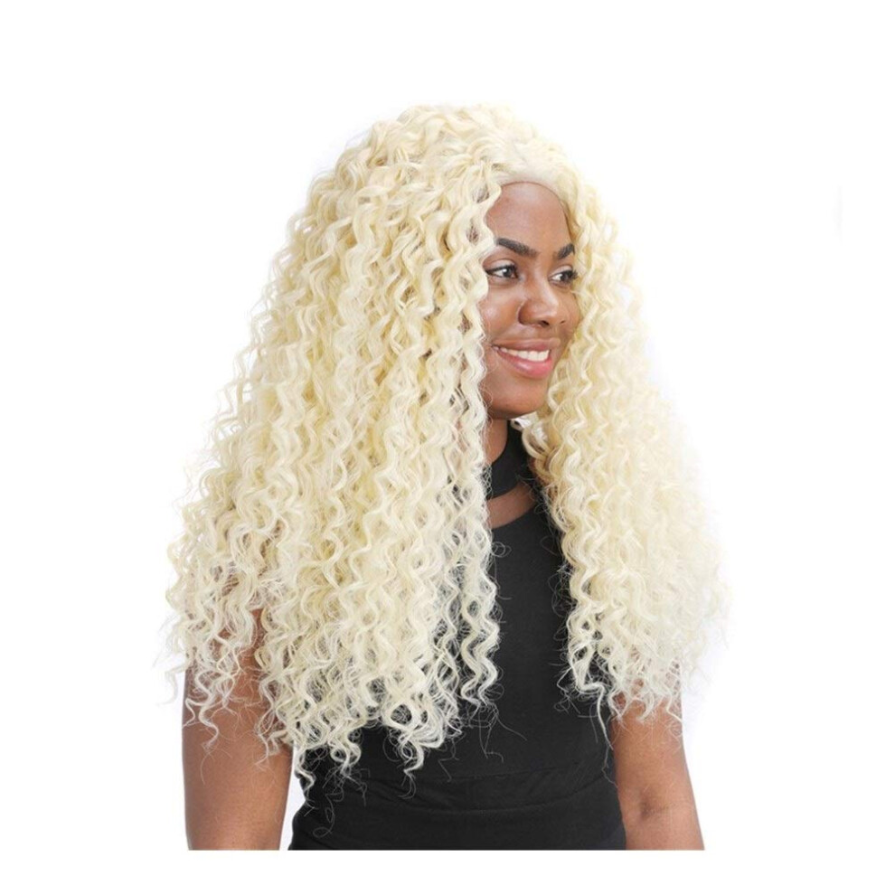 Unisex White Long Wavy Lace Front Wig Heat Resistant Synthetic Fiber For Natural Look Cosplay