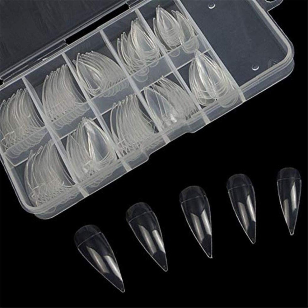 100pcs Clear Stiletto Nail Tips Half Cover False Nails with Box for DIY Nail Art and Salons