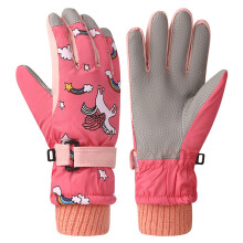 Kids Winter Ski Gloves with Thicken Fleece Lining for Outdoor Snow Sports and Mountain Climbing Red
