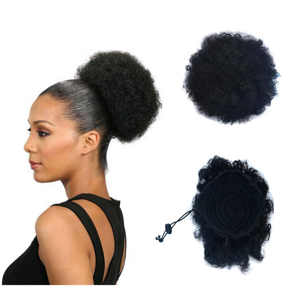 Unisex 8 Inch Afro Puff Drawstring Ponytail Hair Extension, Kinky Curly Synthetic Hair Bun 1B