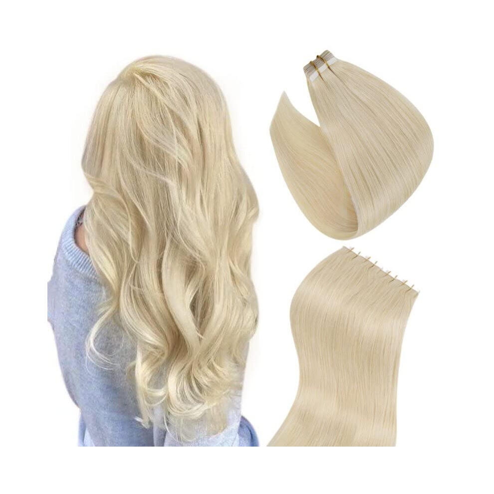 Unisex 20 Inch #613 Blonde Tape In Hair Extensions Remy Human Hair Invisible Skin Weft 20Pcs 50G