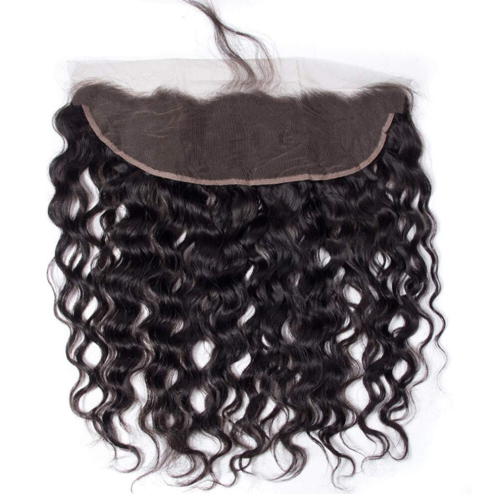 13x4 Water Wave Lace Frontal Closure Brazilian Virgin Human Hair 14 Inch Natural Hairline 130% Density
