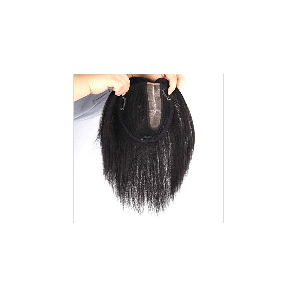 Unisex Black Human Hair Topper Clip In Off Right Part Toupee For Thinning Hair 12In Natural Volume