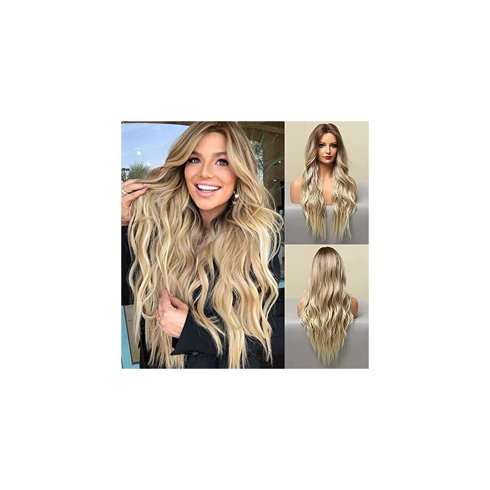 Unisex Blonde Lace Front Wig For Women Long Wavy Curly Synthetic Hair With Natural Hairline