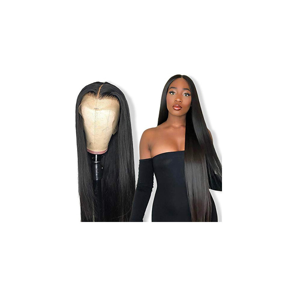 Unisex Brazilian Lace Front Wig 13X5 Silky Straight Middle Part Pre Plucked With Baby Hair 22 Inch