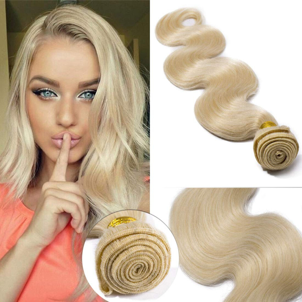 Unisex Silver Virgin Brazilian Hair Bundles 18 Inch Platinum Blonde Body Wave 7A Remy Human Hair Weft 100G