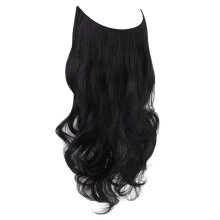 Halo Hair Extensions 18 Inch Jet Black Long Curly with Invisible Wire and Adjustable Secure Fit
