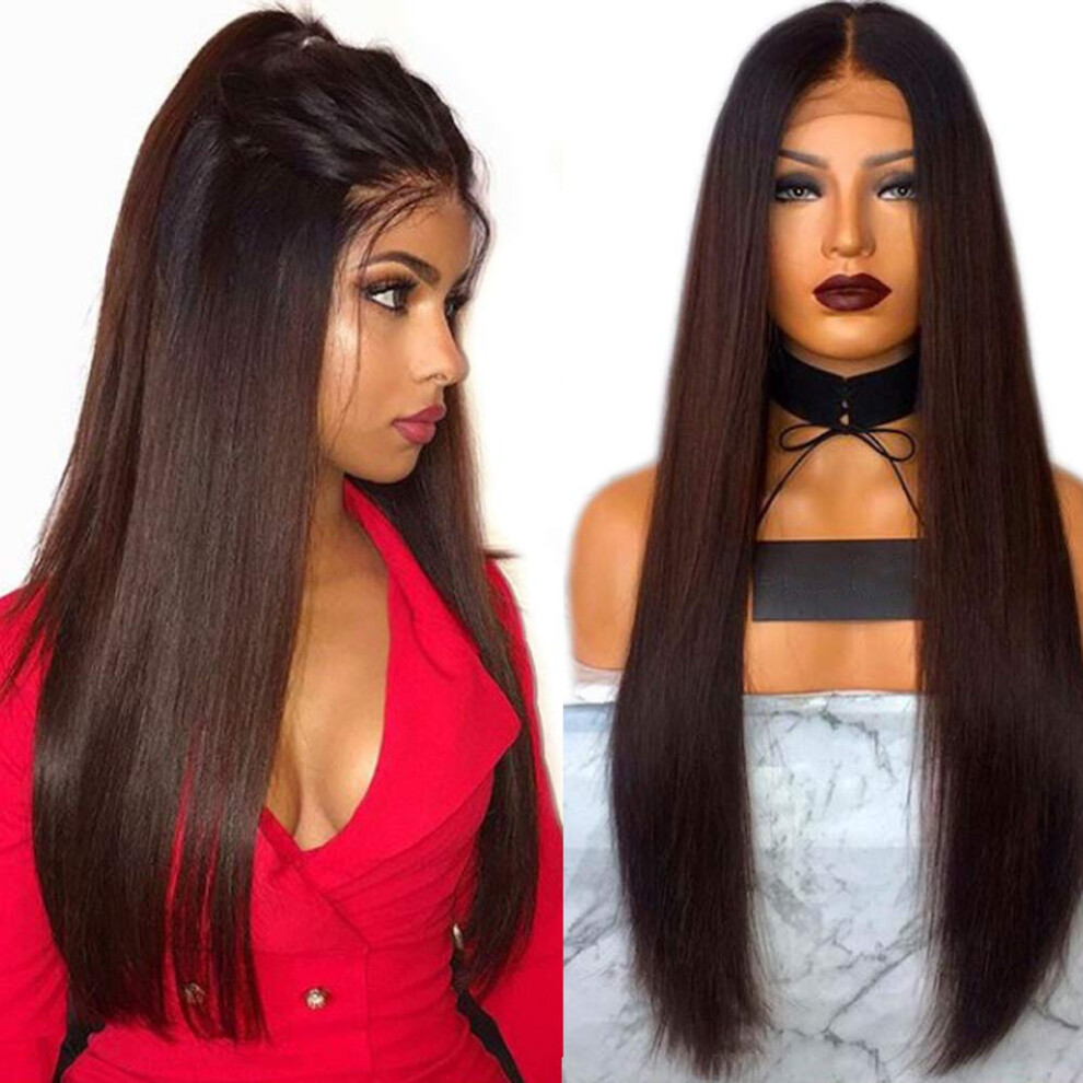 Long Straight Ombre Brown Synthetic Lace Front Wig 28 Inch Natural Hairline Glueless 150% Density for Black Women