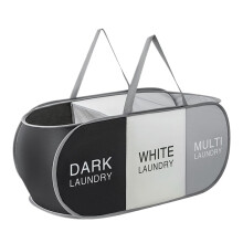 Laundry Hamper 3Section Foldable Fabric Storage Bin Organizer for Clothes Dorm Bedroom Baby Room