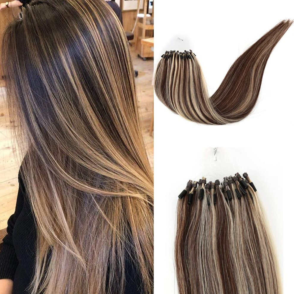 Unisex 18 Inch Micro Ring Remy Human Hair Extensions 50G Silky Straight Tangle Multicolor