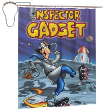 Cortina de ducha con dibujos animados del Inspector Gadget, 60" x 72", decoración de baño de anime con 12 ganchos, tela de poliéster impermeable y