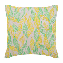 Funda de cojín verde de 45 x 45 cm, diseño de hojas de yute multicolor, funda de almohada cuadrada de algodón y lino, estampado floral.