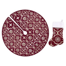 Karierter Weihnachtsbaumrock aus Leinen, Weihnachtsbaummatte, Baumdecken, Weihnachtsdekoration mit Weihnachtsstrumpf für Weihnachtsdeko