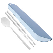 1 set roestvrijstalen bestek, herbruikbare bestekset, reisbestek, eetstokjes en lepelset, blauw