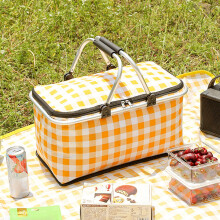 Xaoshaoyi Folding Picnic Basket, Large Capacity Thermal Bag with Aluminum Foil, Compatible with Outdoor Camping, Handheld Fabric Storage Bag