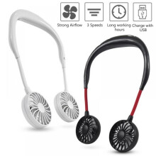 Prettyui Ventilatore portatile ricaricabile tramite USB, a mani libere, da collo, mini ventilatore personale a doppia velocità regolabile a 3