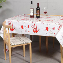 Krvavý obrus na Halloween, strašidelný obdĺžnikový plastový jednorazový obrus na stôl na halloweenske párty dekorácie