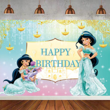 Bannières d'anniversaire Princesse Jasmine en tissu à suspendre pour une fête d'anniversaire de fille dansante