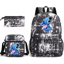 Mochila escolar Lilo & Stitch. - Preta brilhante.