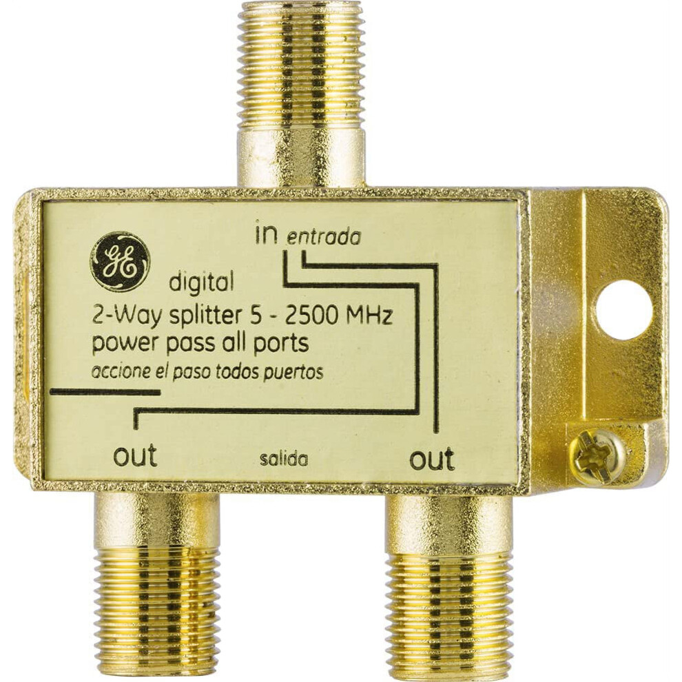 Ge Digital 2-Way Coaxial Cable Splitter, 2.5 Ghz 5-2500 Mhz, Rg6 Compatible, Works With Hd Tv, Satellite, High Speed 9009791396003