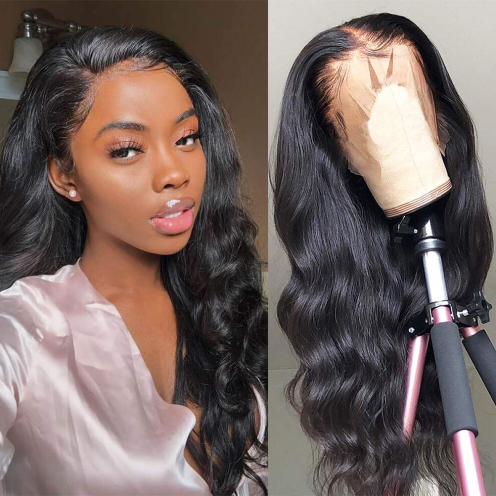 Unisex Brown 13X4 Lace Front Brazilian Remy Human Hair Wig 150 Density Body Wave Natural Hairline