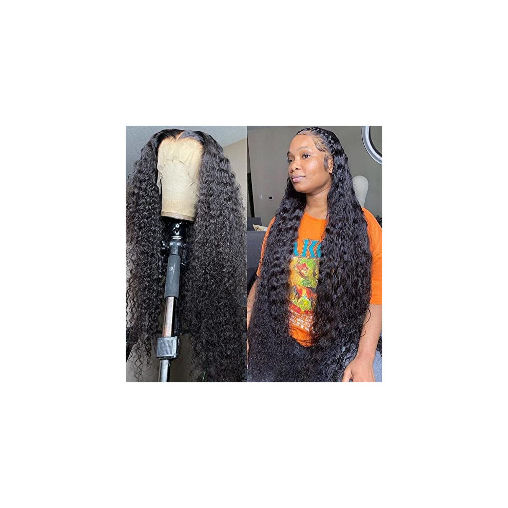 Unisex Black Brazilian Human Hair Wig Deep Wave 13X6 Frontal And 5X5 Lace Closure For Women 180 Density