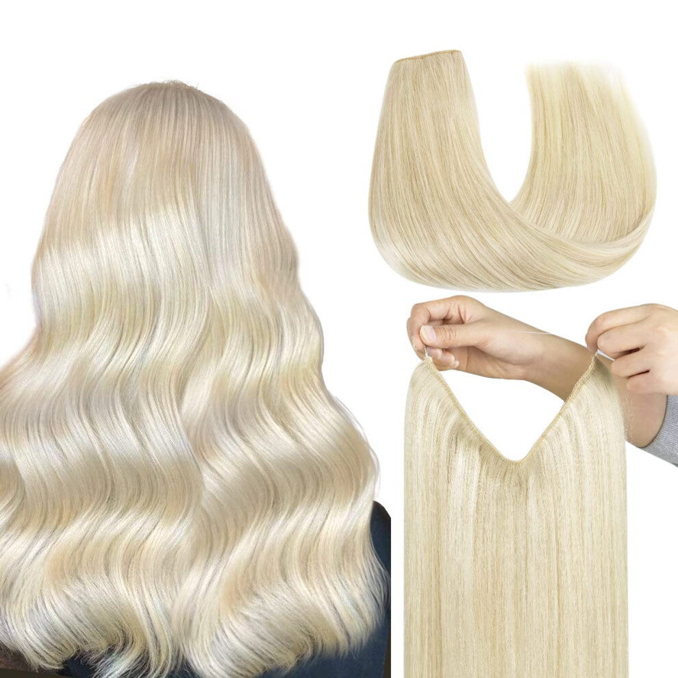 Unisex Silver 12 Inch Platinum Blonde Wire Hair Extensions Remy Human Hair With Invisible Secure Clips