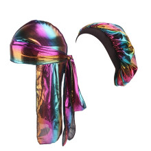 Silky Durag and Satin Bonnet Set for 360 Waves, Holographic Finish, Moisture Preservation
