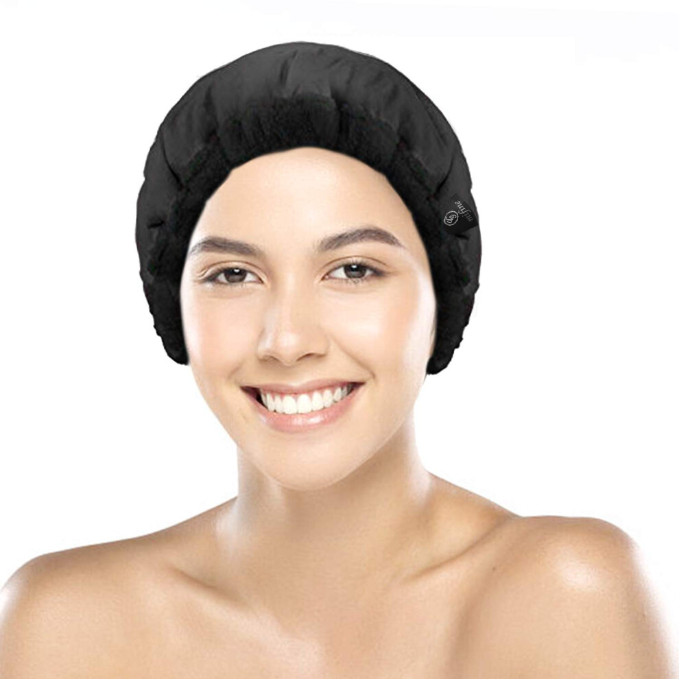 Black Microwavable Heat Cap For Deep Conditioning Hair Therapy With Flaxseed And Cotton,