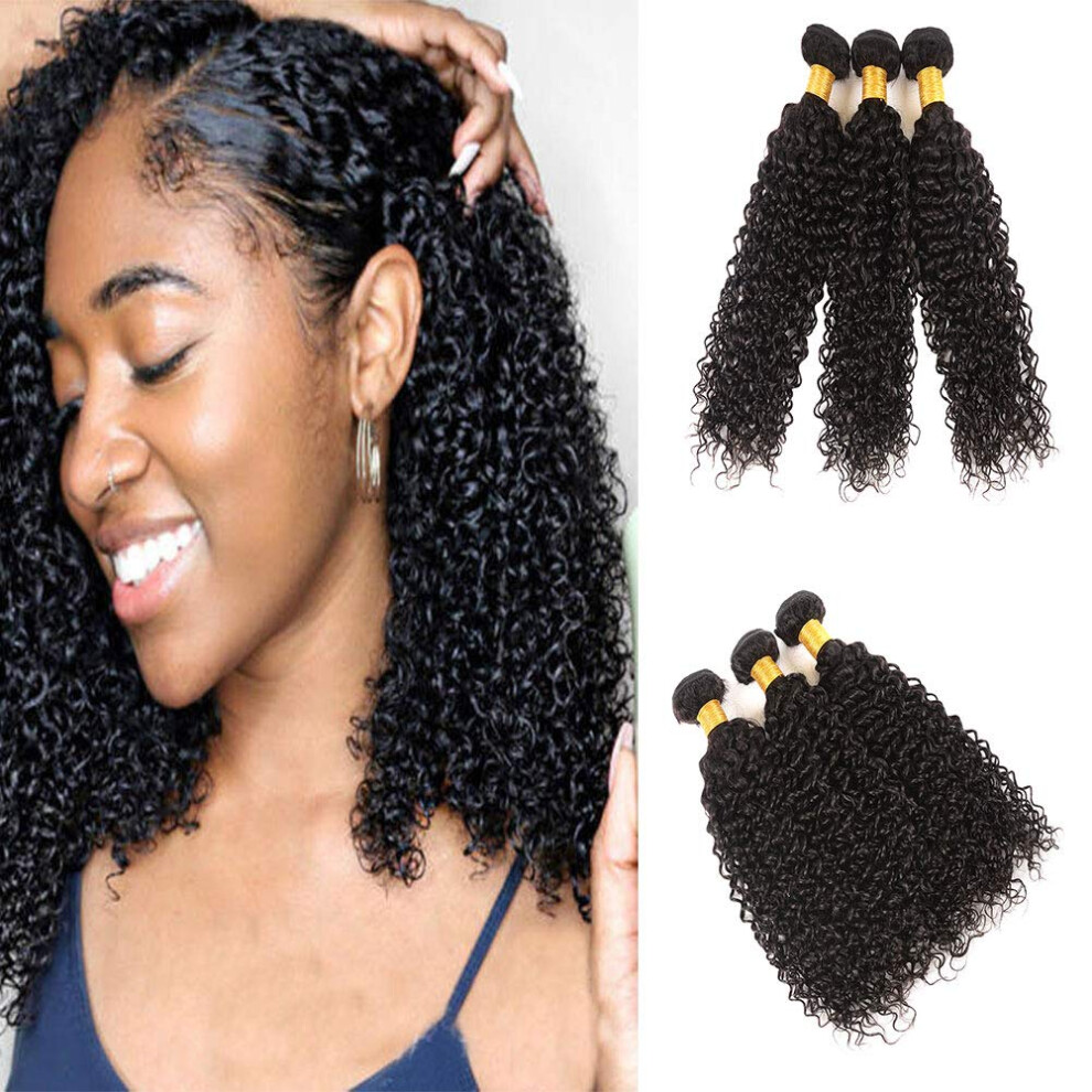 Unisex Black Peruvian Kinky Curly Hair 3 Bundles 12A Grade Virgin Human Hair Extensions For Women