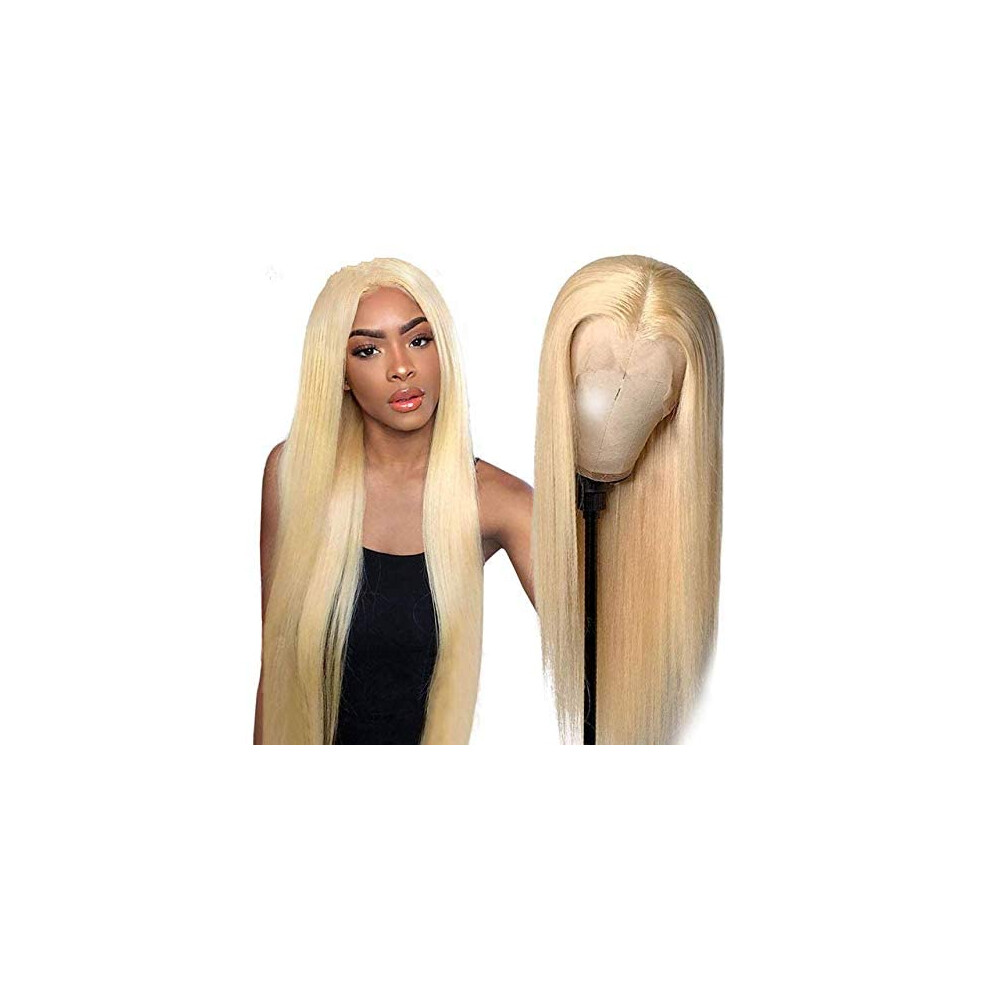 26 Inch 613 Blonde Human Hair Lace Front Wig T1B Honey Blonde Straight PrePlucked Natural Hairline